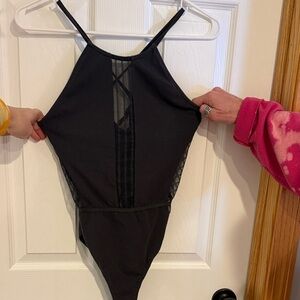 432 Max Studio Sleepwear Black Mesh Lace Panel Bodysuit Teddy One Piece L